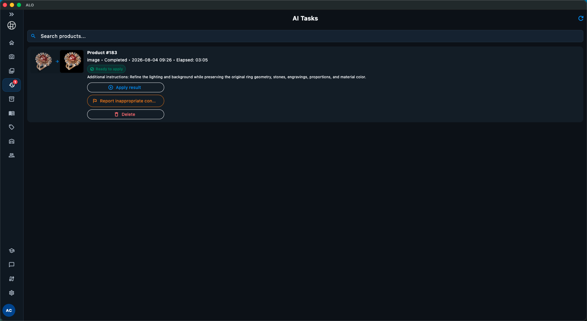 Completed AI Tasks result, ready to apply