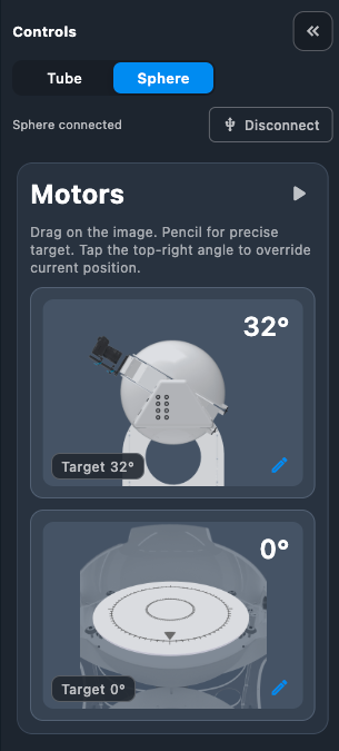 Sphere motor controls after connection