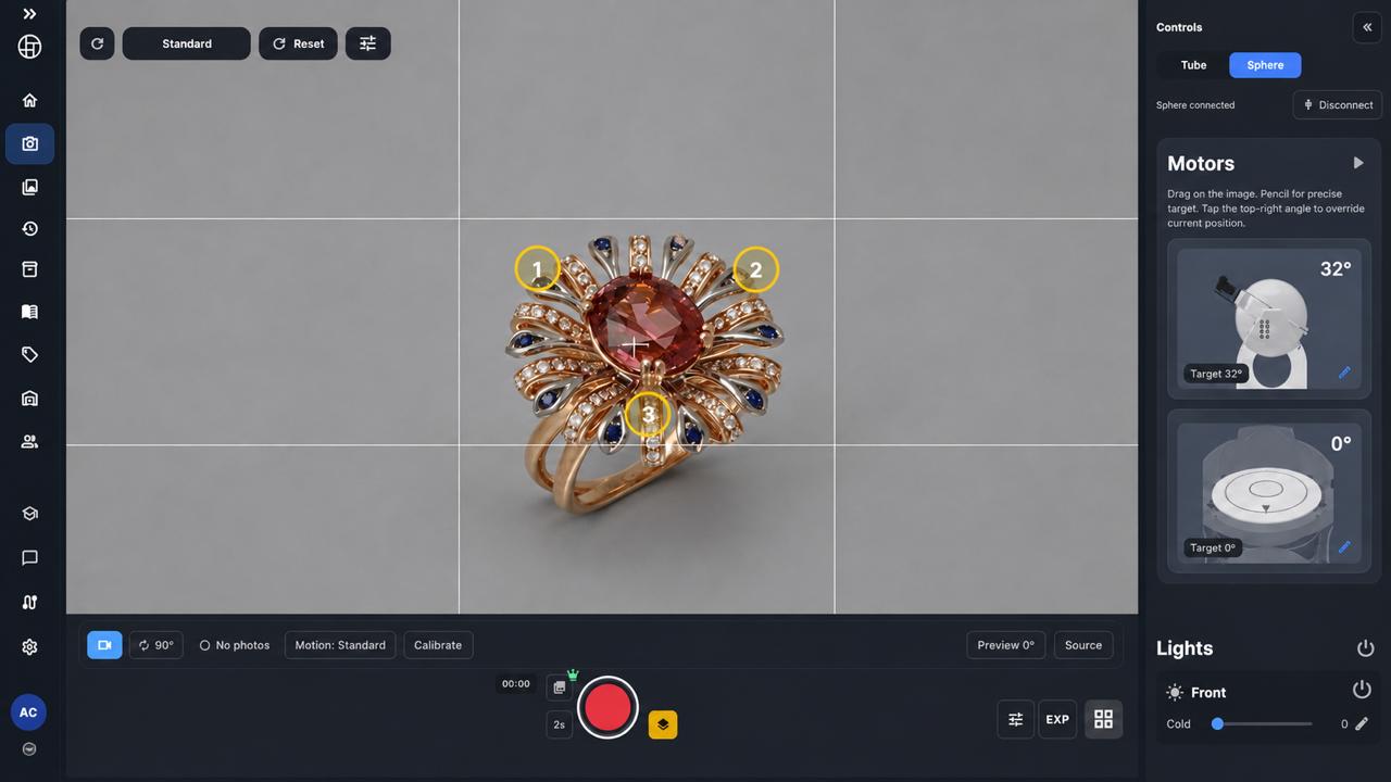 Focus Stacking control view for the Sphere workflow